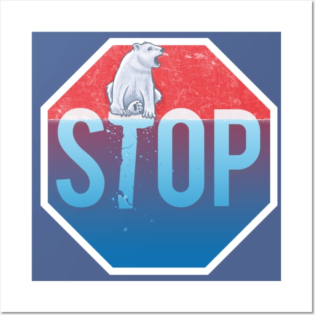 STOP Global Warming Ice Bear Melting Polar Caps Wall Art by kgullholmen